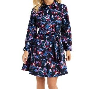 Floral Print Button-Front Fit & Flare Dress - Black Multi